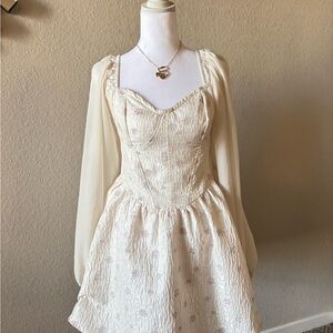 Cider Cream Dress with Sheer Long Sleeves